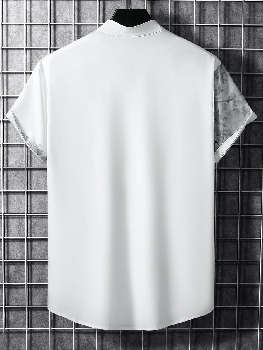 Men B&W Sakura Print Button Up Shirt alternative view