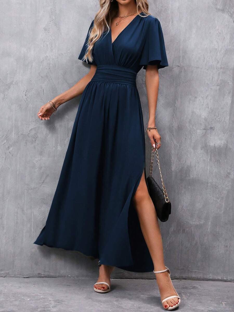 Womens Butterfly Sleeve Split Thigh Dress