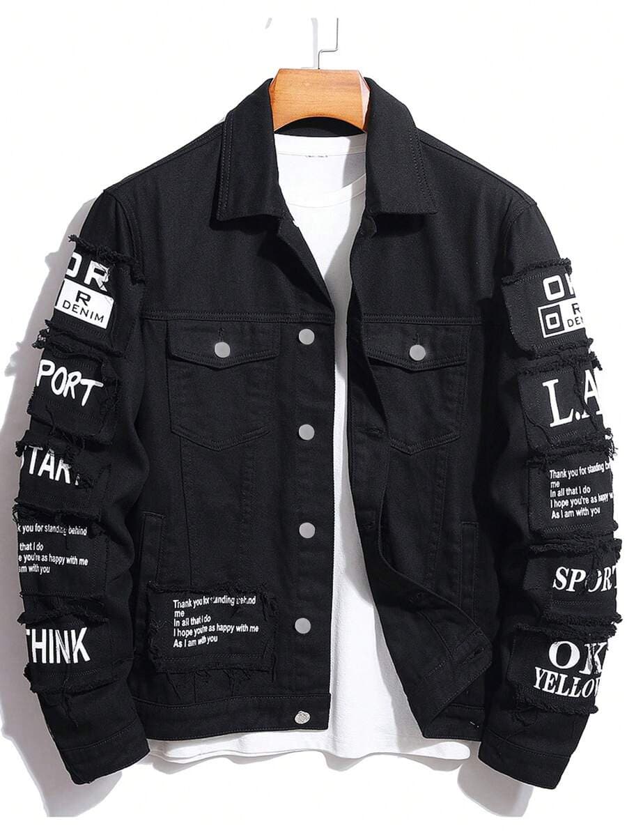 Men Graphic Denim Jacket