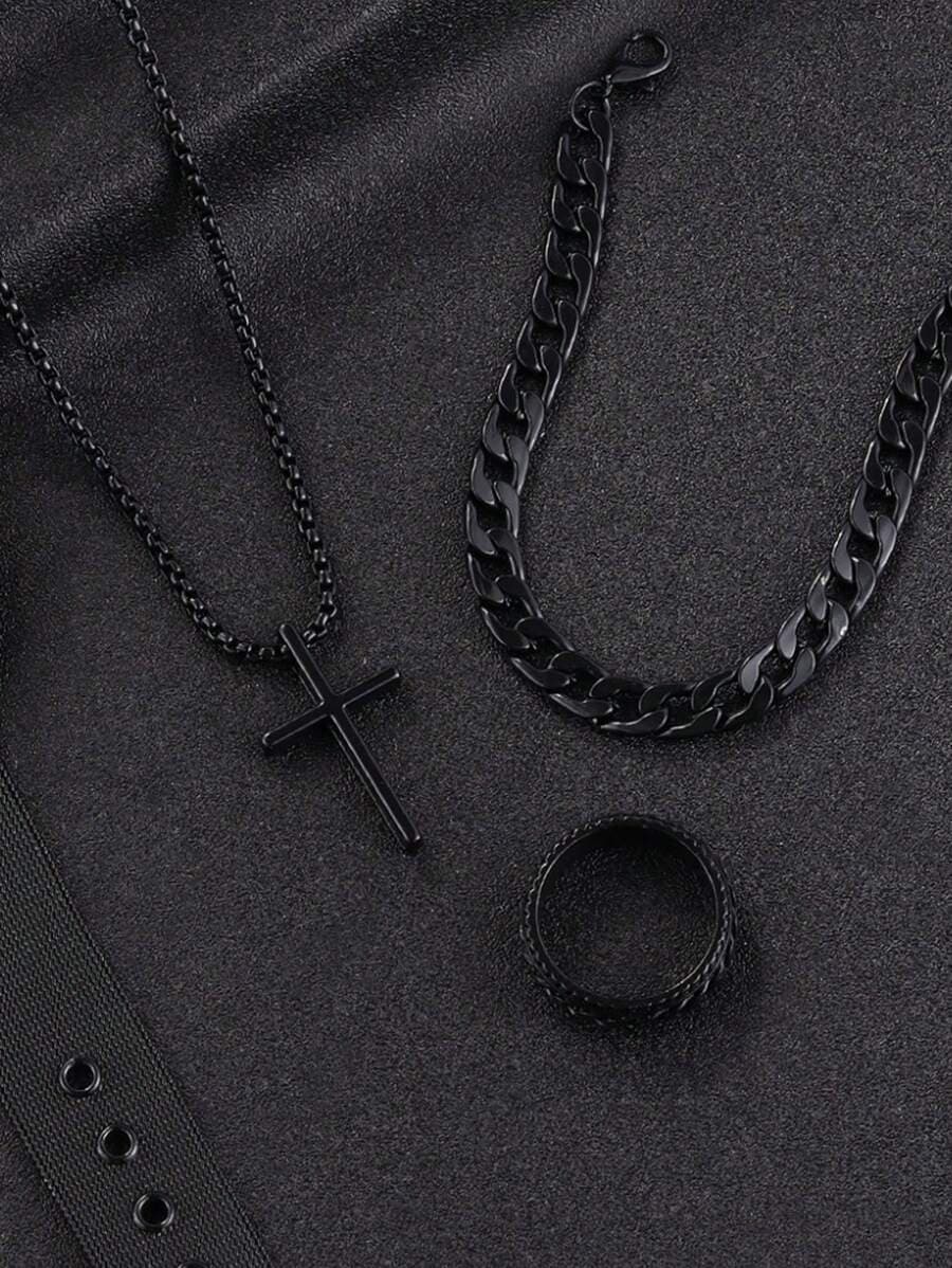 Chain Necklace Black Cross 3-Piece alternative view